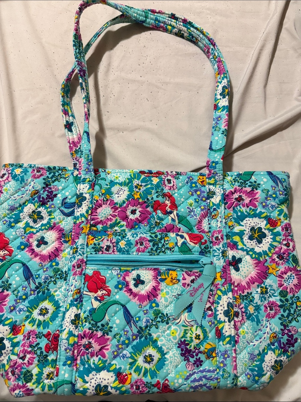 Vera Bradley Turquoise Quilted Floral Tote with Ariel Motif